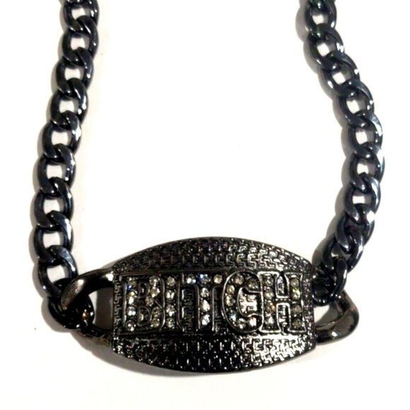 Silver-Tone Bold Statement Necklace Sparkling Lettering, Women's Fashion Jewelry - Picture 1 of 7